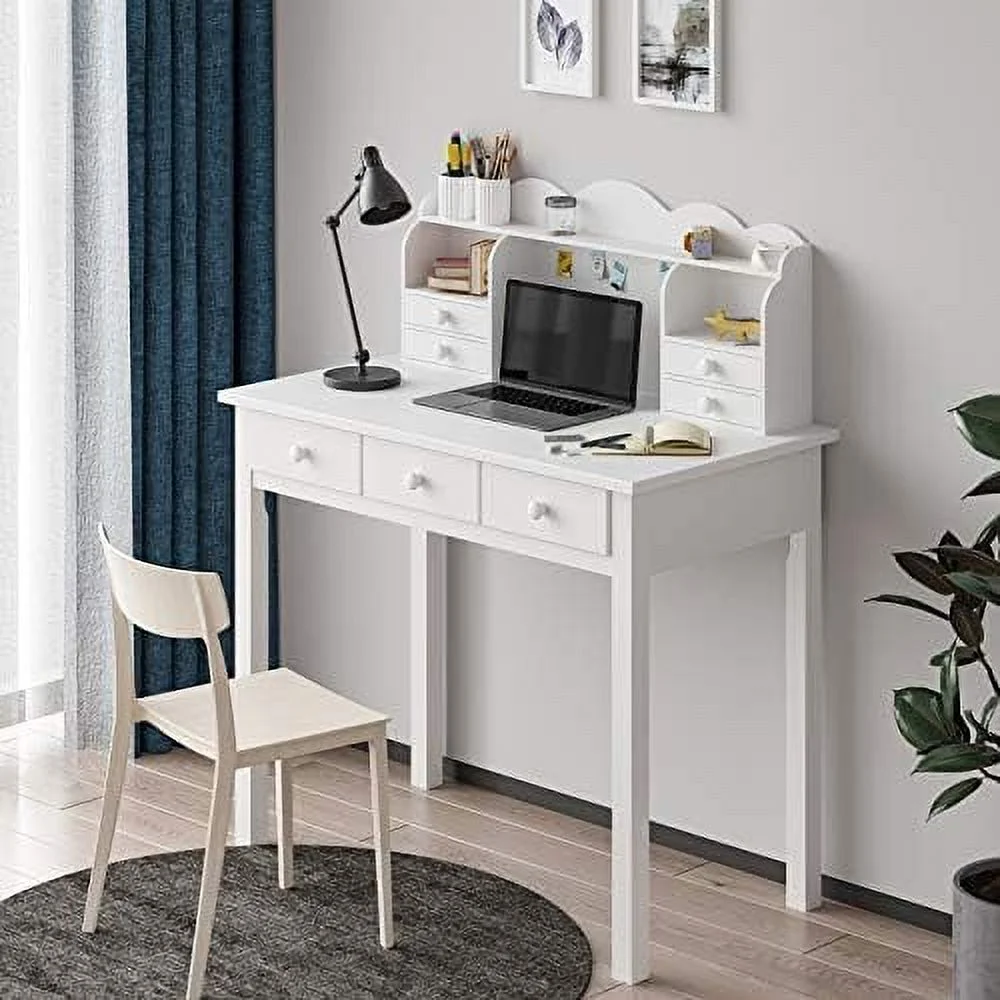 CHUIJN Writing Desk with USB Port  Home Office Desk with Drawers and Hutch  36.2" Study Table Computer Desk for Student/Adults  Computer Work Station with    7 Drawers  White - Curated Treasures Market