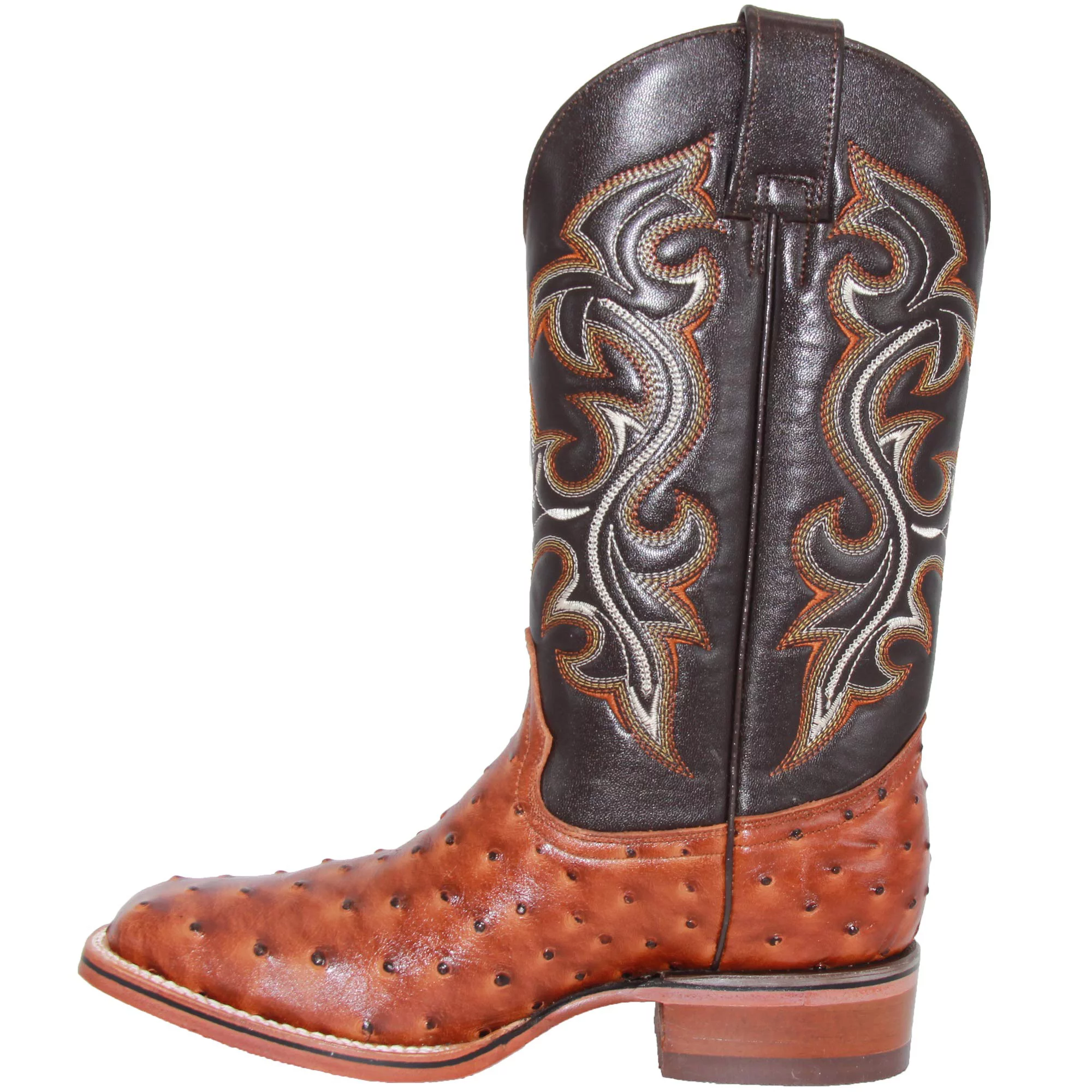 The Western Shops Men’s Genuine Leather Quill Ostrich Print Western Cowboy Square Toe Rodeo Boots - Curated Treasures Market