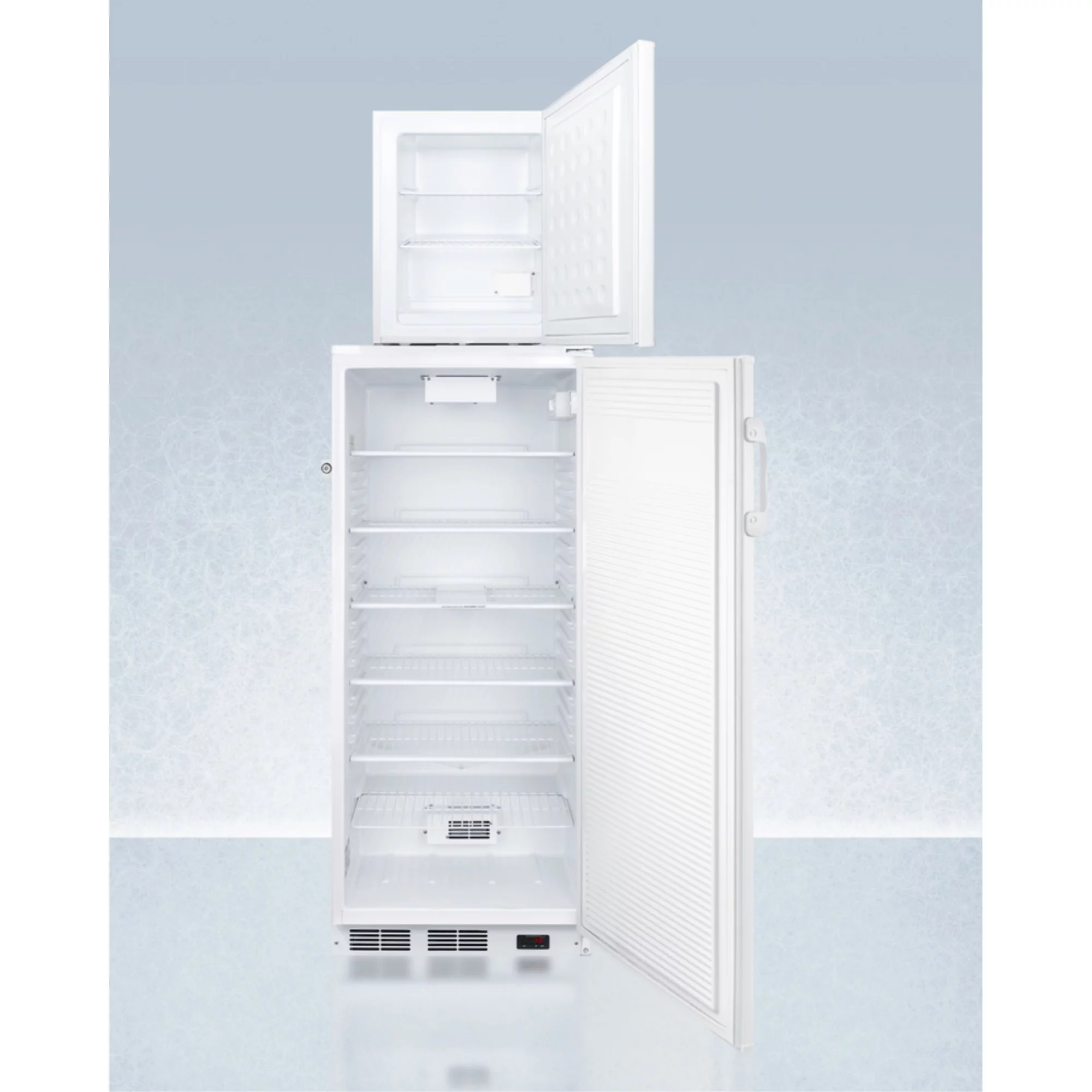 FFAR10PRO 10.1 cu.ft. auto defrost all-refrigerator with digital controls and compact manual defrost FS30LPRO all-freezer with stacking rack, both with factory-installed probe holes