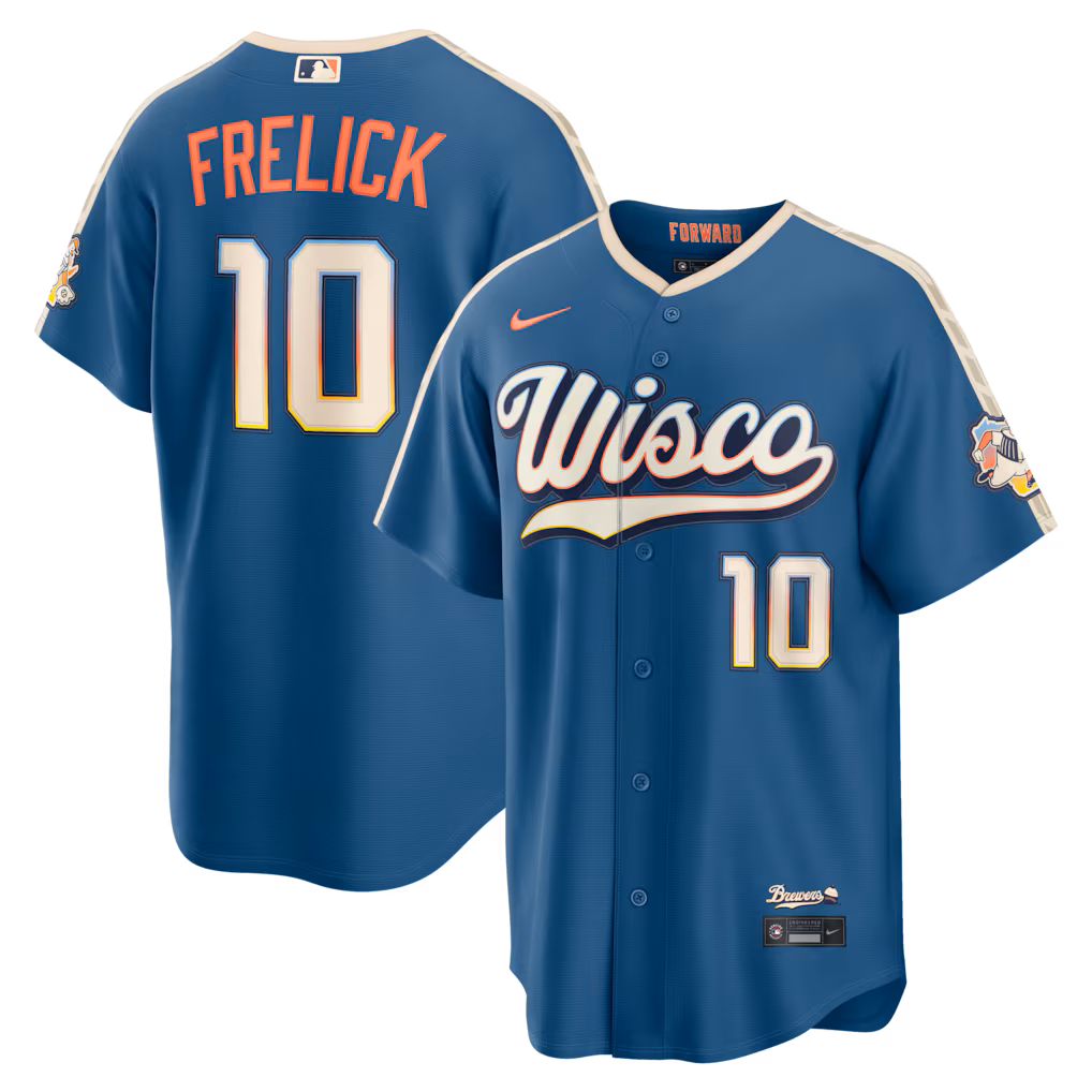 Men's Milwaukee Brewers Sal Frelick Nike Mineral Blue 2026 City Connect Stadium Jersey
