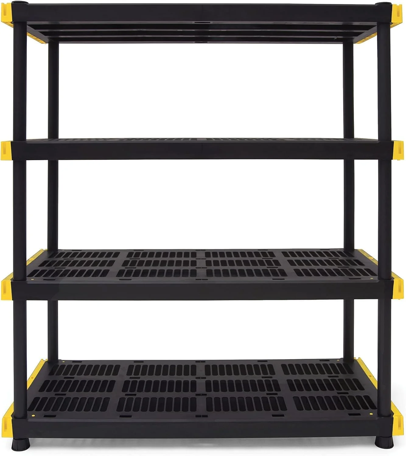 Black & Yellow?, 4-Tier Heavy Duty Plastic Storage Shelving Unit, 200lbs/shelf (55”H x 48”W x 20”D), for Indoor/Outdoor Organization, Modular Rack - Curated Treasures Market