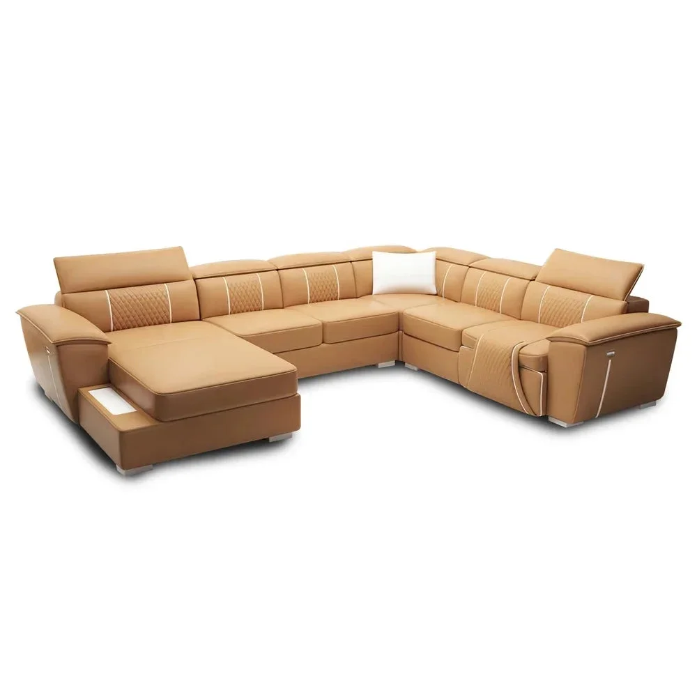 MANBAS U Shape Big Sofa Sectional Couch Electric Reclining Sofa Set Italian Genuine Leather Power Recliner Functional Salon Cama - Curated Treasures Market