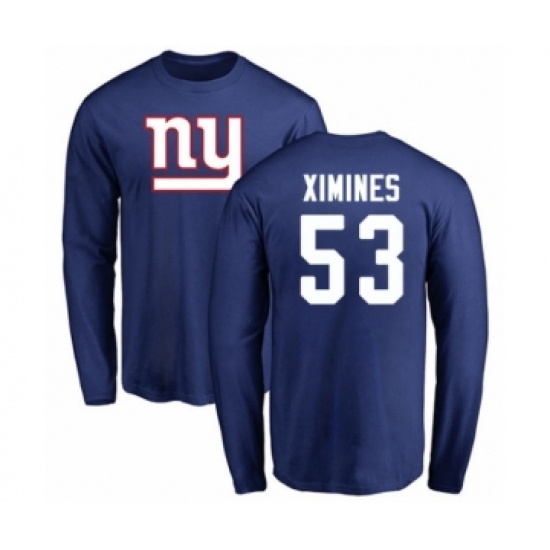 Football New York Giants #53 Oshane Ximines Royal Blue Name & Number Logo Long Sleeve T-Shirt
