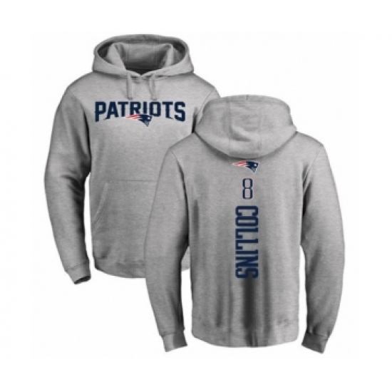 Football New England Patriots #8 Jamie Collins Ash Backer Pullover Hoodie