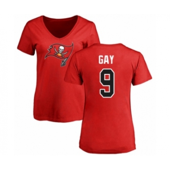Football Women's Tampa Bay Buccaneers #9 Matt Gay Red Name & Number Logo T-Shirt
