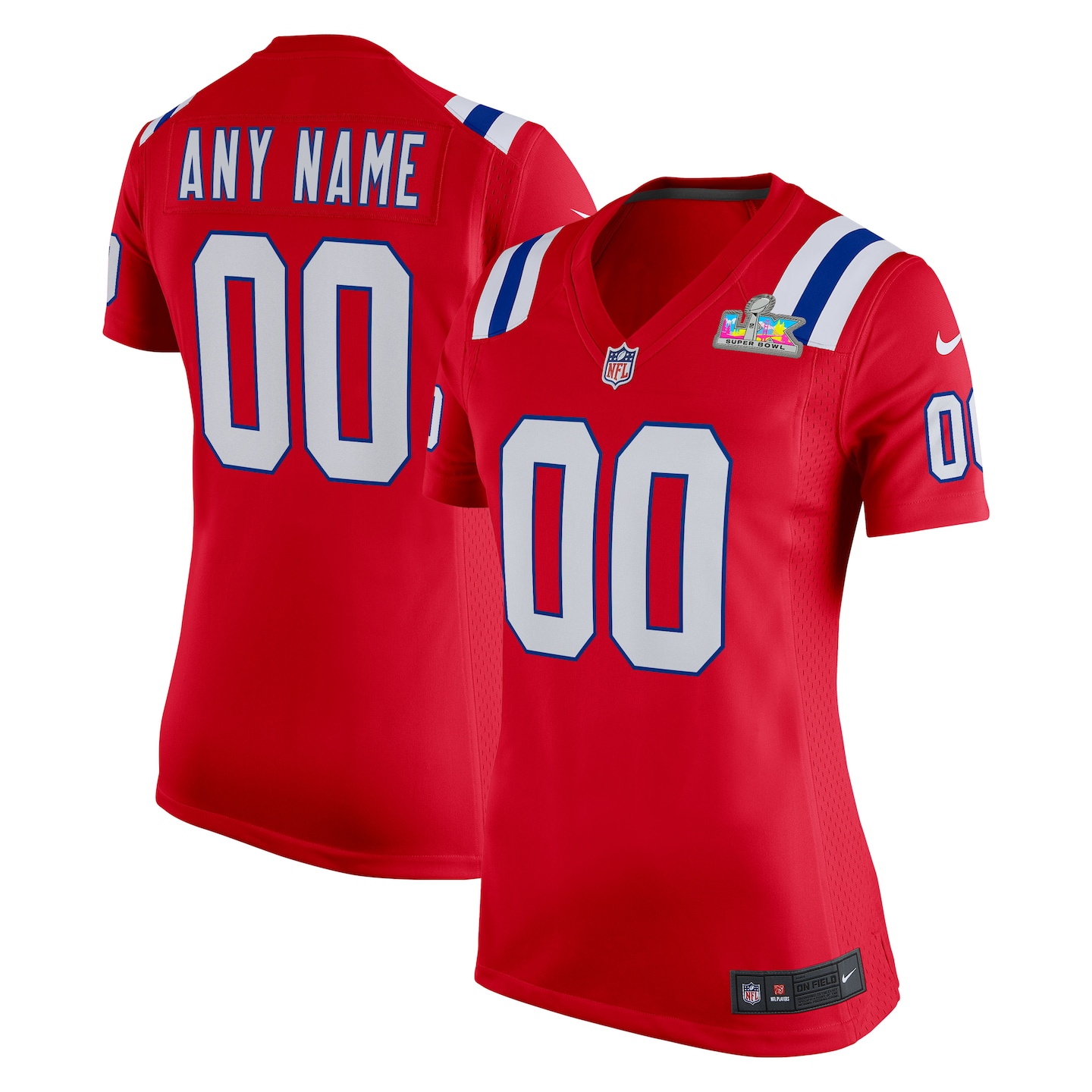 Women's New England Patriots Nike Red Super Bowl LX Patch Custom Game Jersey