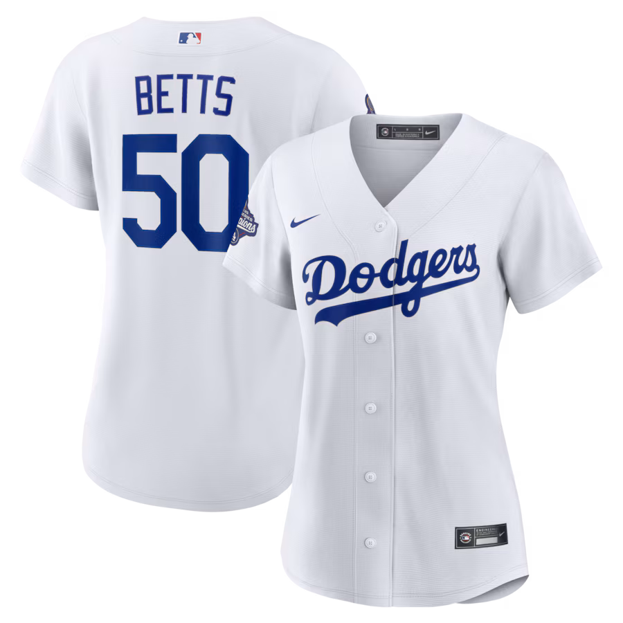 Women's Los Angeles Dodgers Mookie Betts Nike White 2025 World Series Champions Home Replica Player Jersey