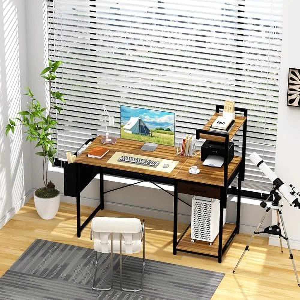 JYHOME Computer Desk with Drawer 47 Inch Home Office with  Simple Modern Work PC Student Writing Gaming Study Desk  with Side Bag & CPU Stand for Bedroom Home Room Black Walnut - Curated Treasures Market