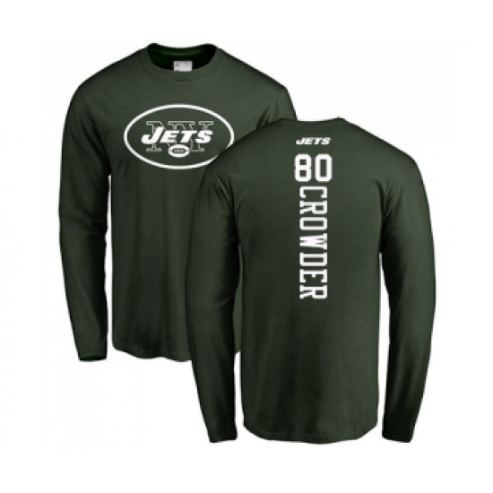 Football New York Jets #80 Jamison Crowder Green Backer Long Sleeve T-Shirt