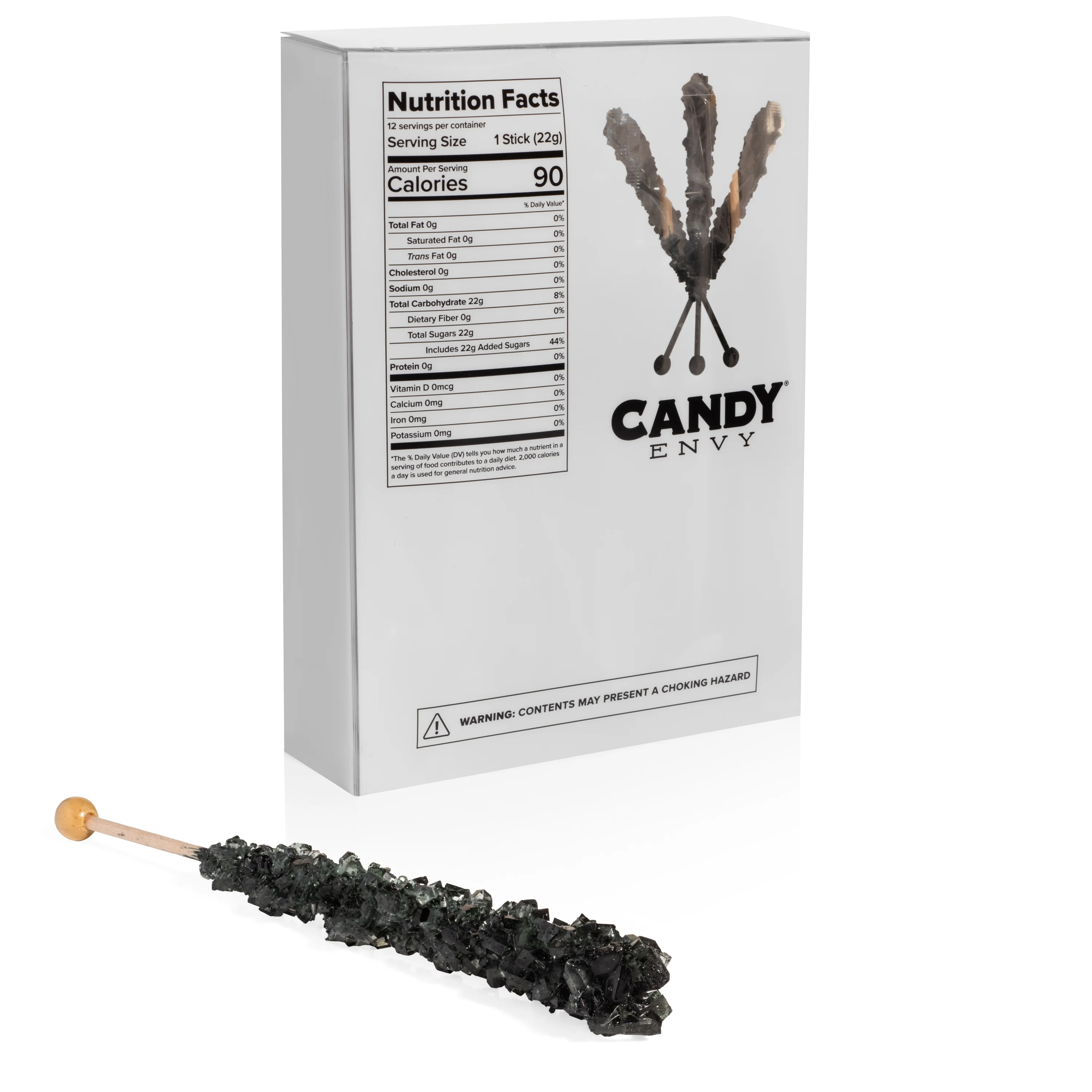 Candy Envy Black Rock Candy Sugar Stick, Black Cherry Flavored, 12 Count, Indiv. Wrapped - Curated Treasures Market
