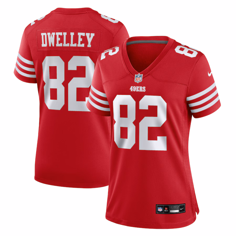 Women's San Francisco 49ers Ross Dwelley Nike Scarlet Team Game Jersey