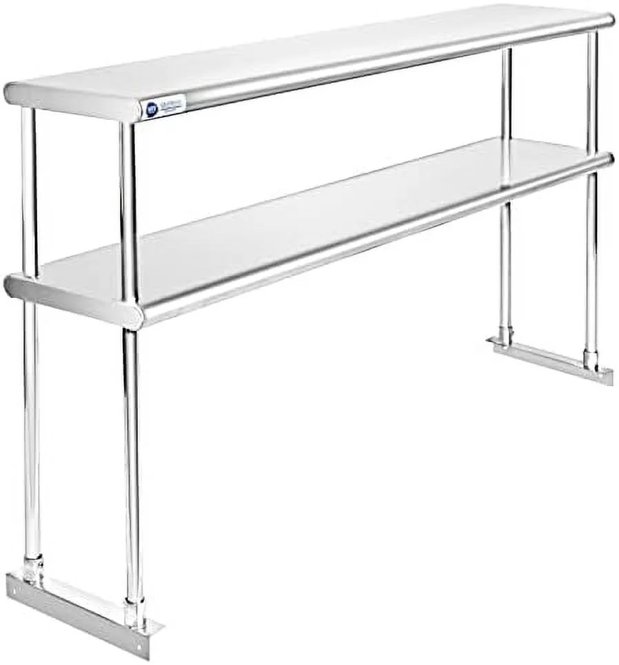 GEROBOOM NSF Stainless Steel Commercial 2 Tier Double Overshelf 48 in. x 12 in. for Kitchen Prep & Work Table - Curated Treasures Market