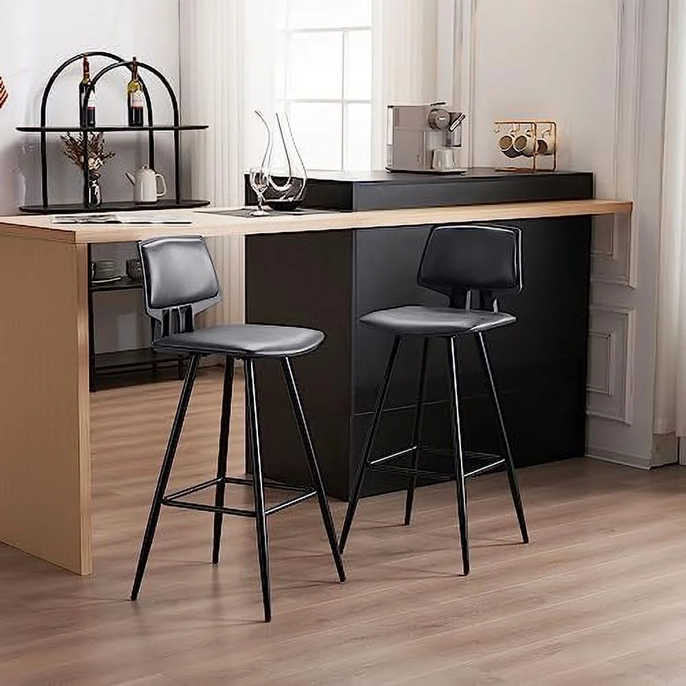 TJUNBOLIFE 28" Metal  Stools Set of 4  Modern  Chairs with PU Leather Upholstered for Kitchen Dining Cafe Counter Height Island Chairs (4  Dark Blue) - Curated Treasures Market