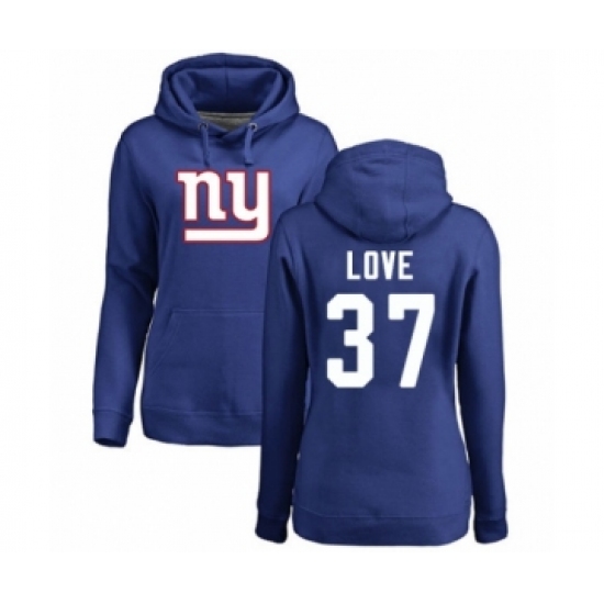 Football Women's New York Giants #37 Julian Love Royal Blue Name & Number Logo Pullover Hoodie
