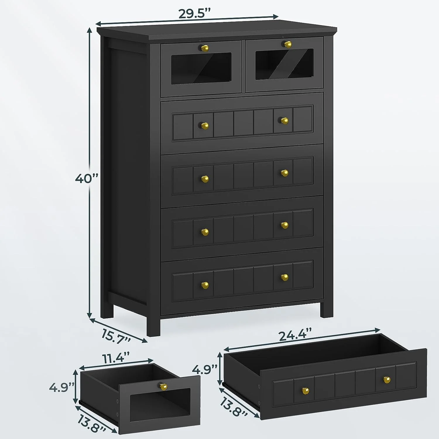 AOGLLATI Black Dresser for Bedroom with Led Light, 6 Drawer Dresser with Milled Grooves Design, Tall Led Dresser for Bedroom Closet - Curated Treasures Market