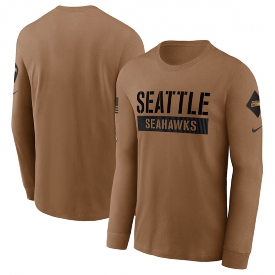Men's Seattle Seahawks 2023 Brown Salute To Service Long Sleeve T Shirt