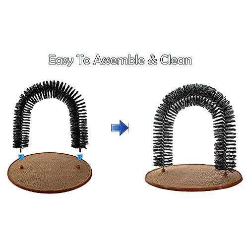 Perfect Cat Grooming Arch with Bag of Catnip Self Scratcher And Massager Brushing Post Reduces Shedding & Hair Balls