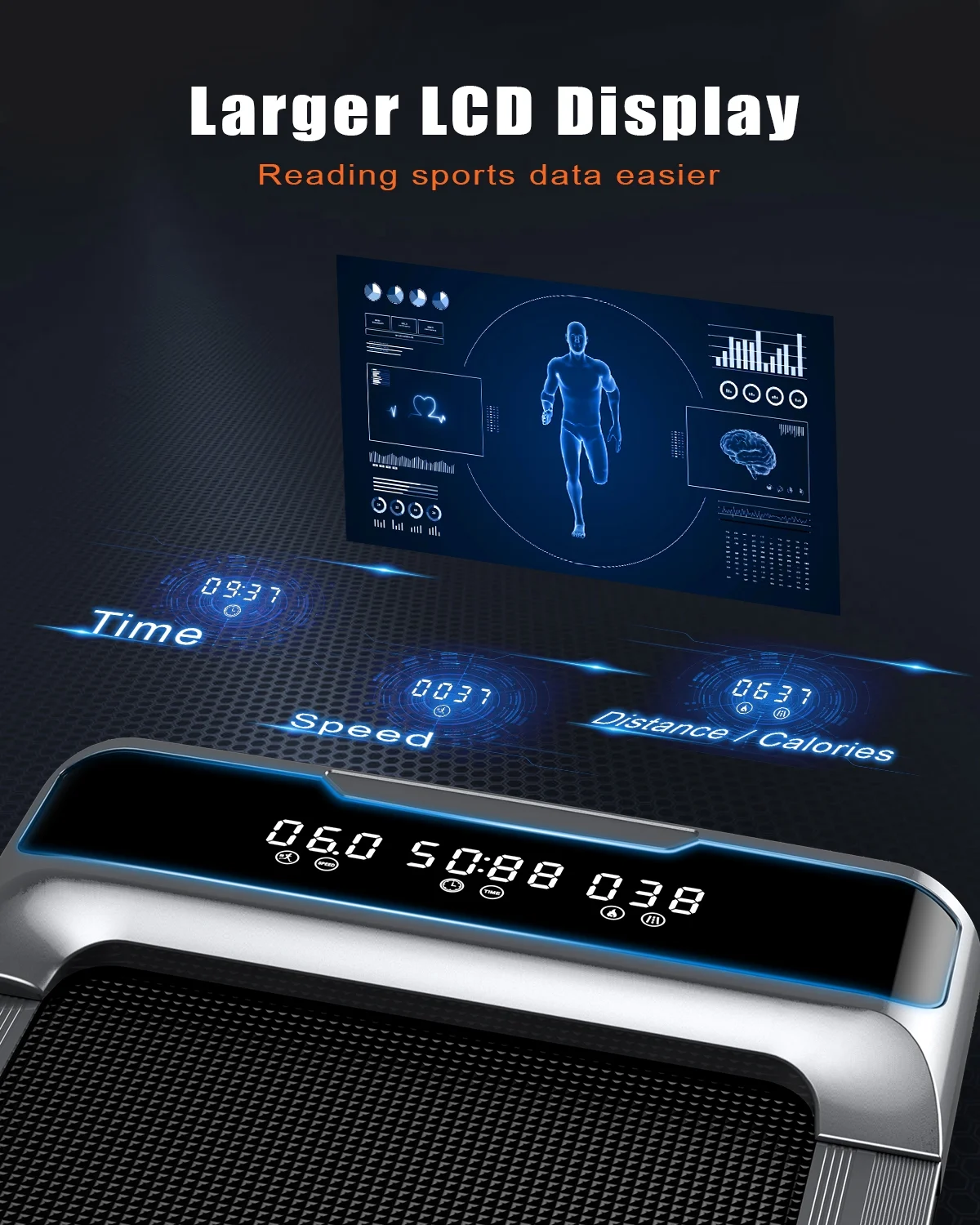 Bigzzia Walking Pad Treadmill, 2.5HP Brushless Motor Under Desk Treadmill, Portable Treadmill for Home Office Use, Super Large Display, Silver