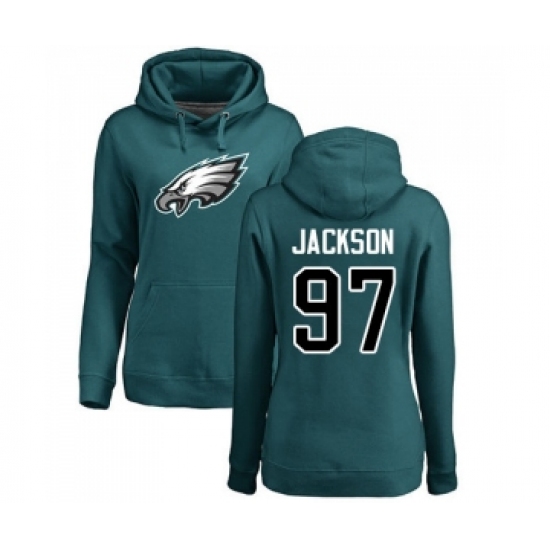 Women's Philadelphia Eagles #97 Malik Jackson Green Name & Number Logo Pullover Hoodie