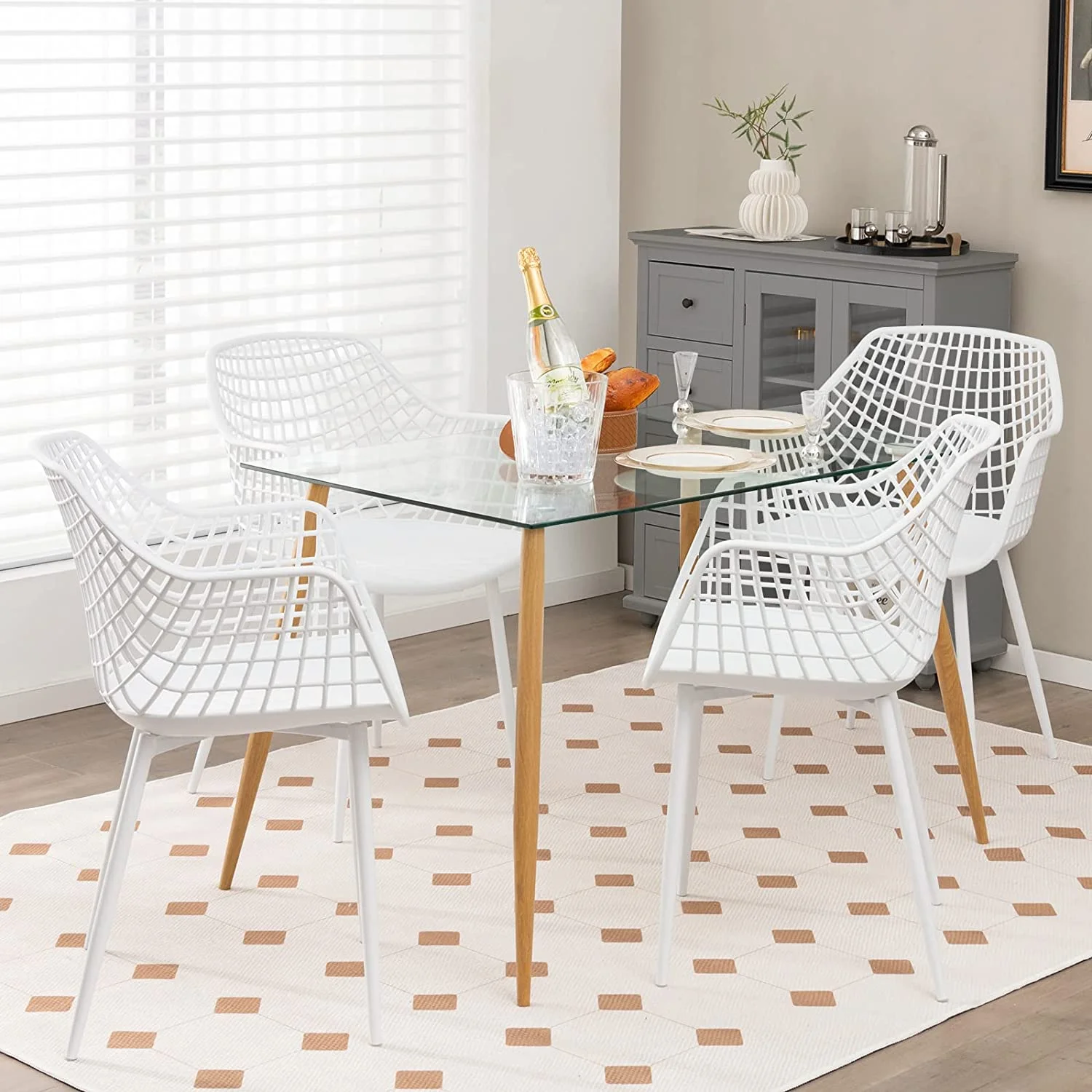 Modern Dining Chairs Set of 4 - White Arm Chair with 15