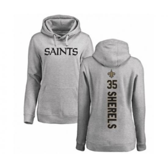 Football Women's New Orleans Saints #35 Marcus Sherels Ash Backer Pullover Hoodie