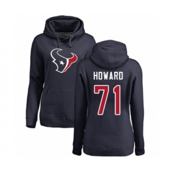 Football Women's Houston Texans #71 Tytus Howard Navy Blue Name & Number Logo Pullover Hoodie