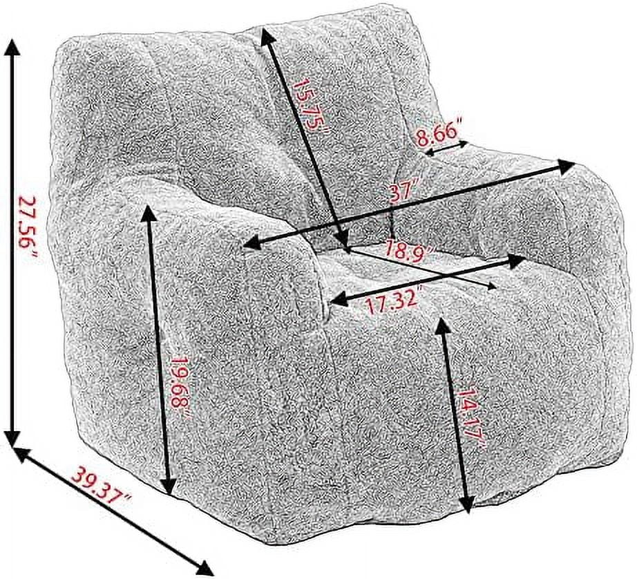STXFS Bean Bag Chair Large Bean Bag Chair for Adults with Armrest Comfy Bean Bag Sofa with Foam Filling Fluffy Lazy Chair Soft Teddy Fabric Tufted Bean Bag for Dorm Bedroom Gaming Dark Gr - Curated Treasures Market