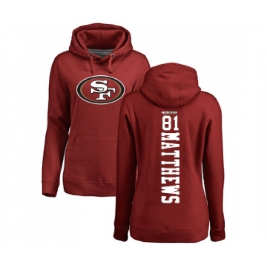 Football Women's San Francisco 49ers #81 Jordan Matthews Red Backer Pullover Hoodie