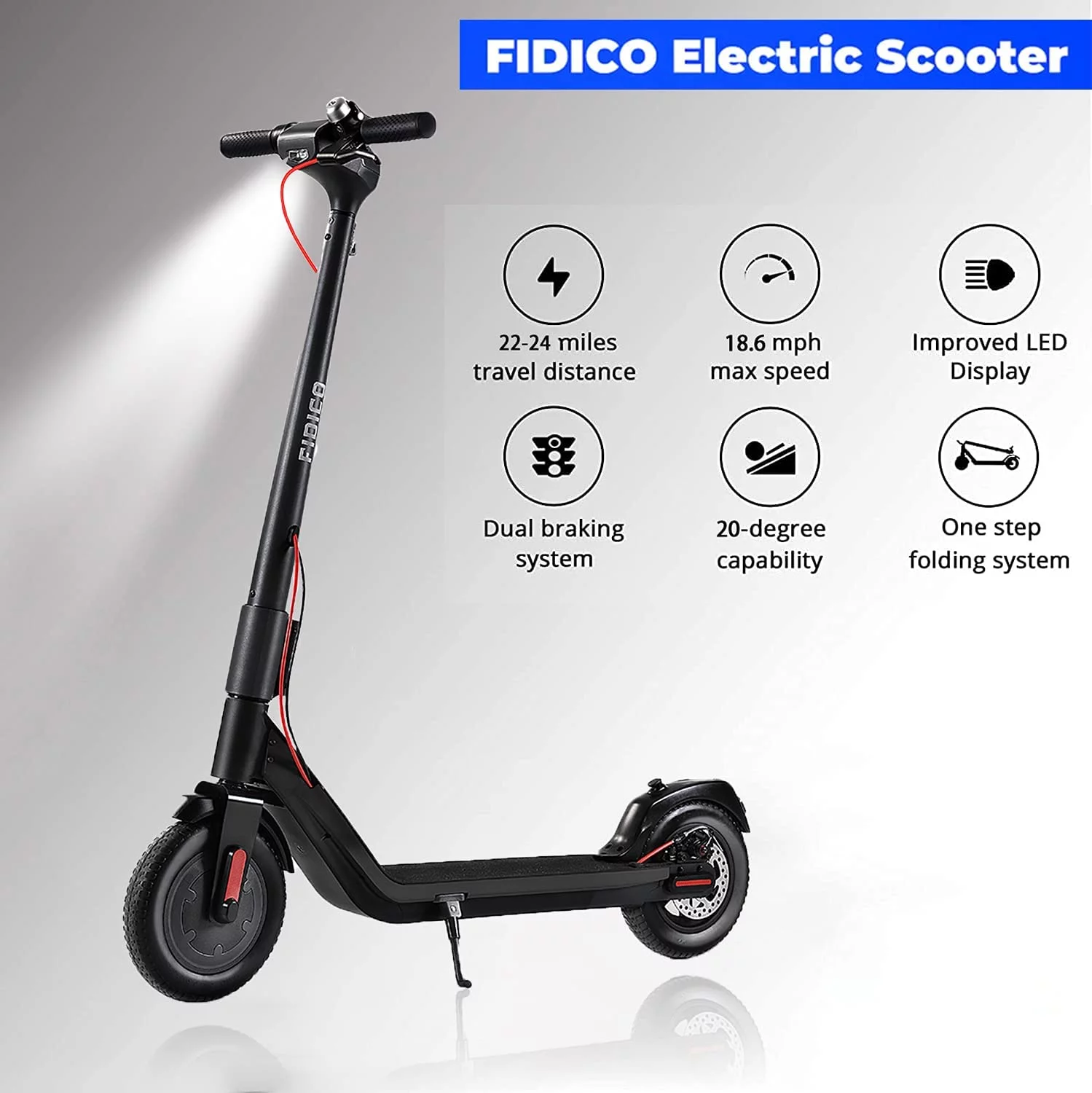FIDICO Electric Scooter, 350W Brushless Motor, 10 inch Solid Tires, Up to 18 MPH & 20 Miles Range, Folding Commuter Electric Scooter for Adults - Curated Treasures Market