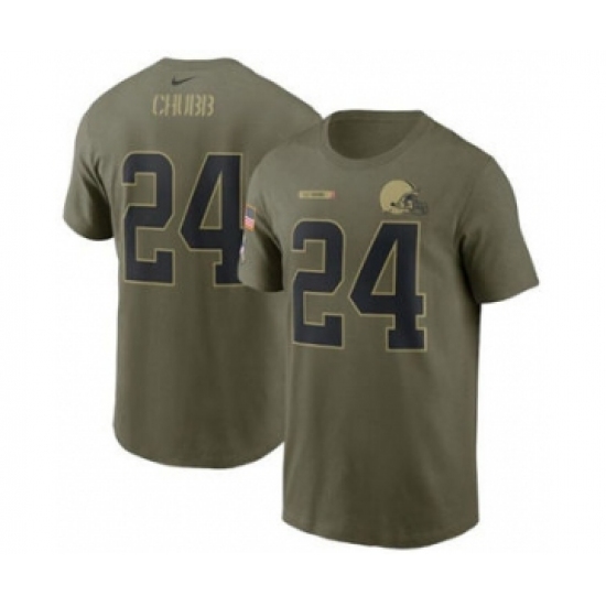 Men's Cleveland Browns #24 Nick Chubb 2021 Olive Salute To Service Football T-Shirt