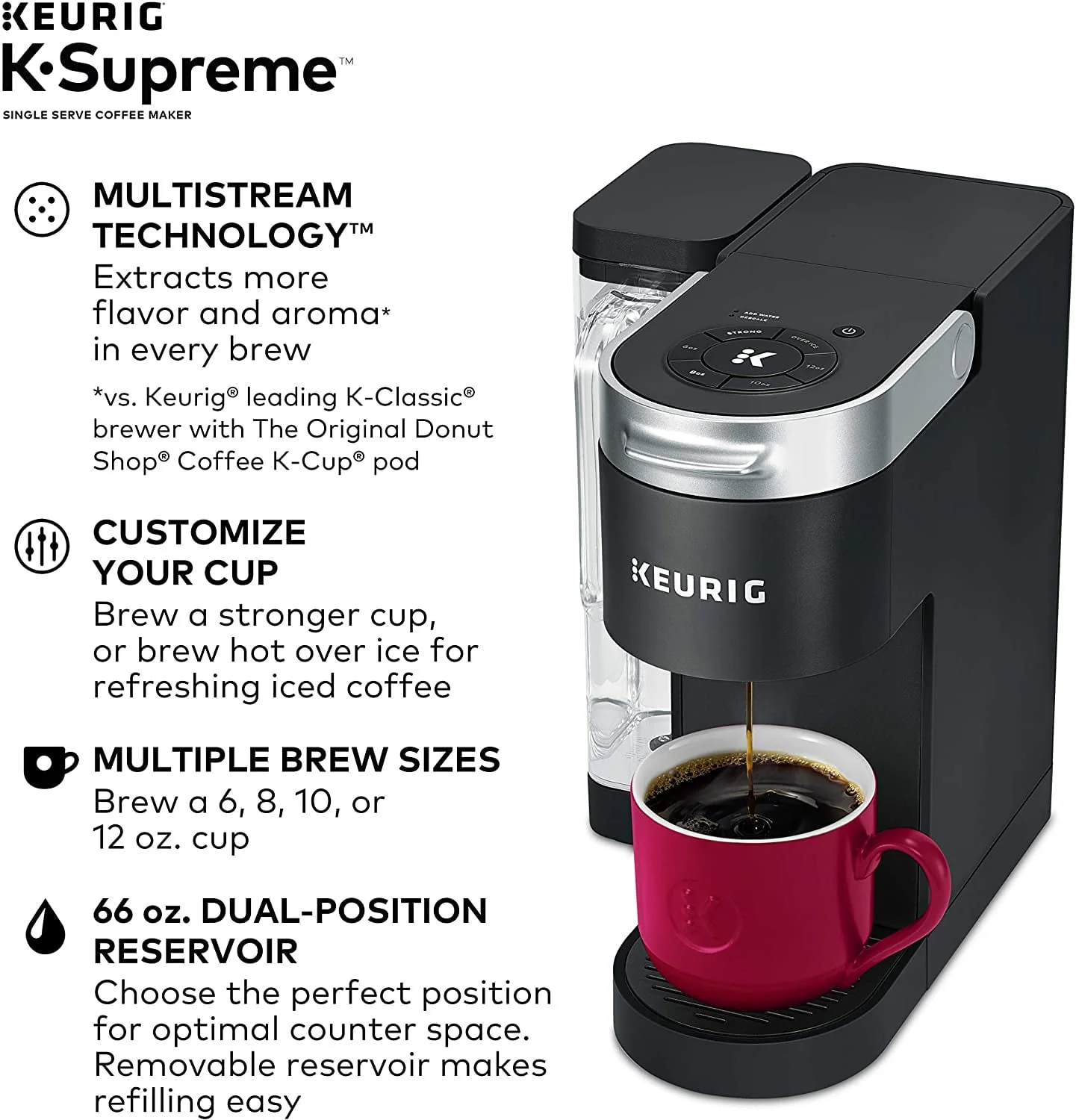 Keurig® K-Supreme Single Serve K-Cup Pod Coffee Maker, MultiStream Technology, Black