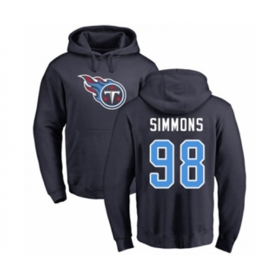 Football Tennessee Titans #98 Jeffery Simmons Navy Blue Name & Number Logo Pullover Hoodie