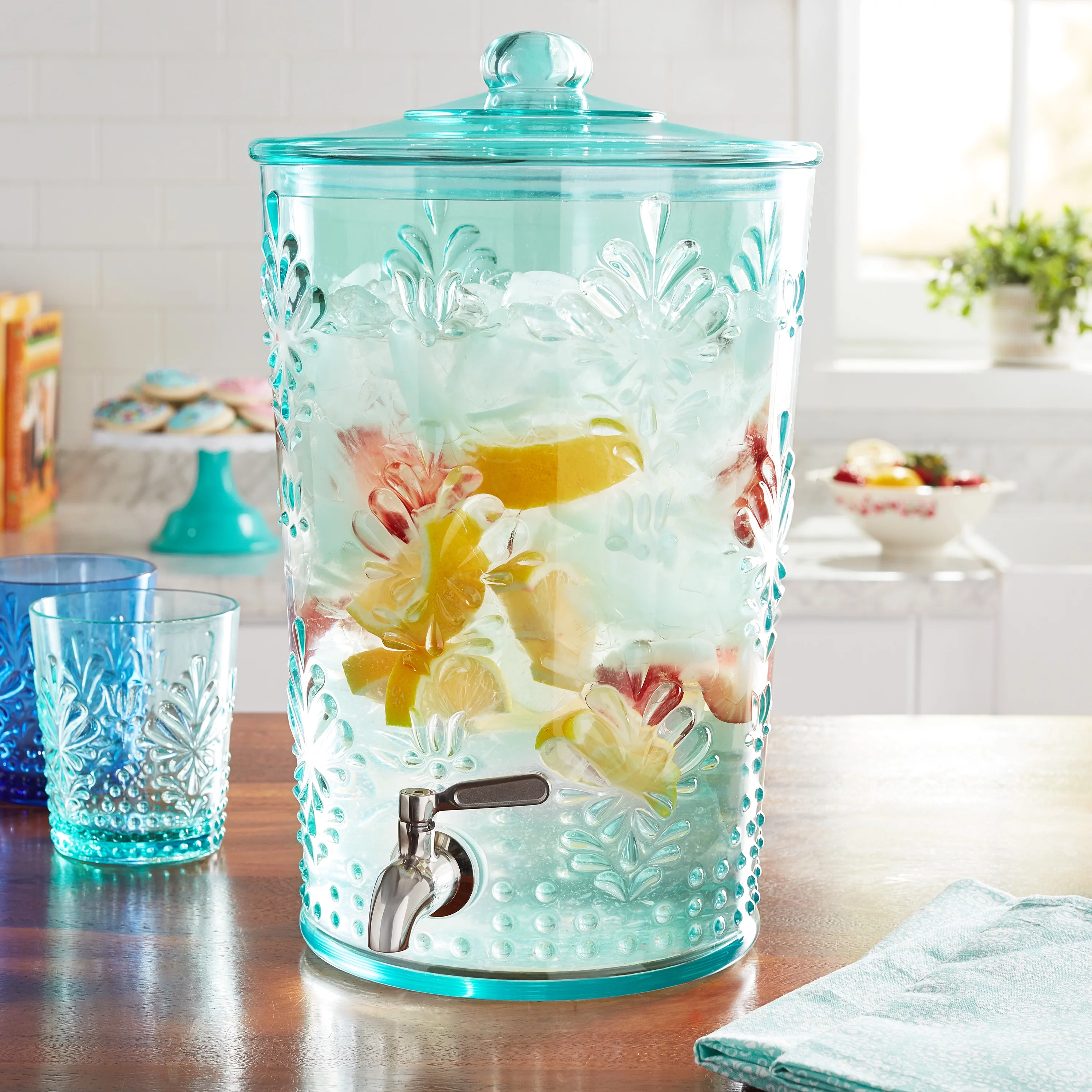 The Pioneer Woman Sunny Days 2-Gallon Acrylic Beverage Dispenser, Teal - Curated Treasures Market