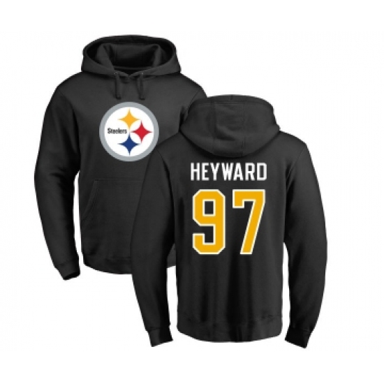 Football Pittsburgh Steelers #97 Cameron Heyward Black Name & Number Logo Pullover Hoodie