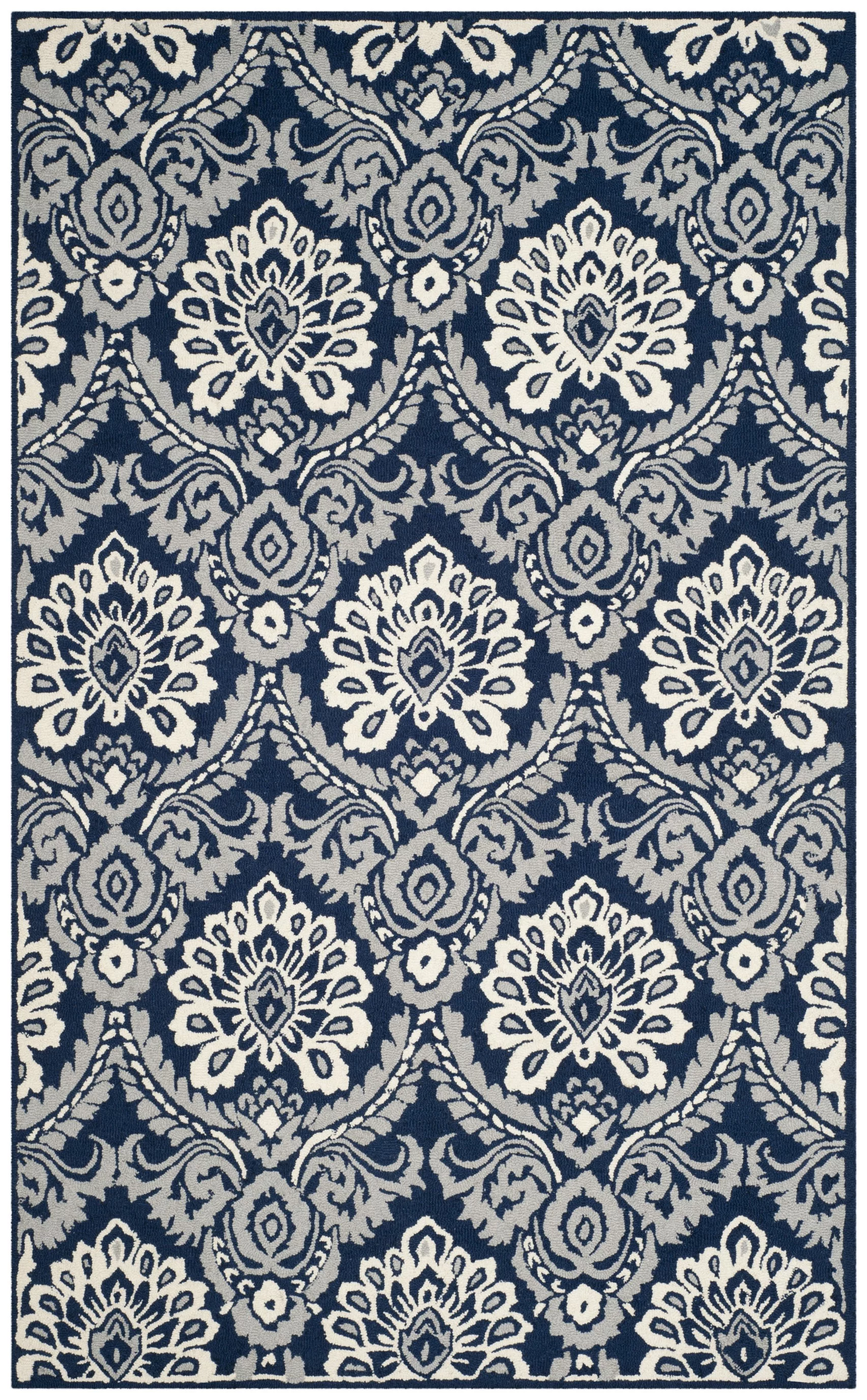 SAFAVIEH Blossom Travis Damask Area Rug, Navy/Ivory, 6' x 9' - Curated Treasures Market