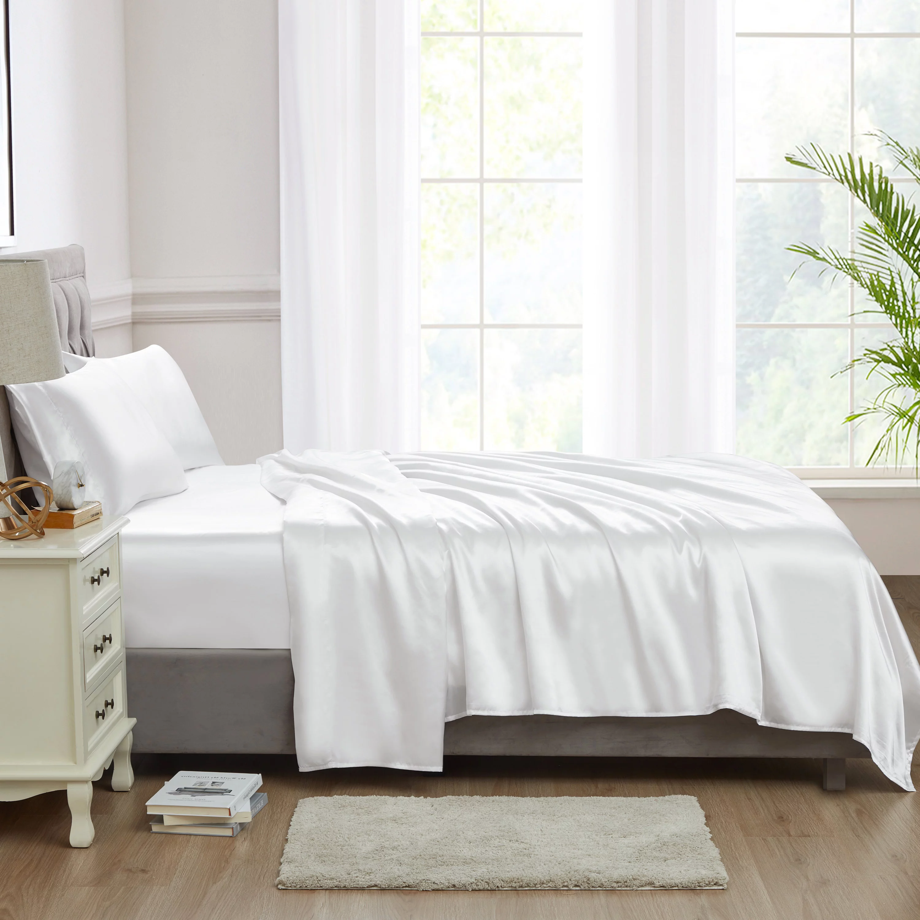 Sweet Home Collection 4-Piece Microfiber Satin Sheet Set - Queen, White - Curated Treasures Market