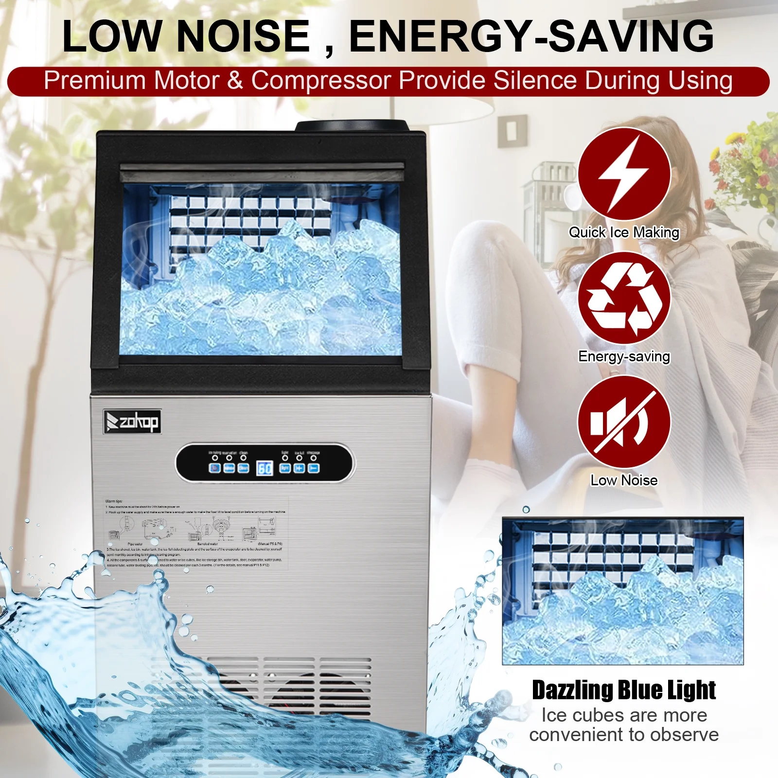 Ktaxon 110lbs/24h Stainless Steel Commercial Freestanding Ice Maker Machine, Gray