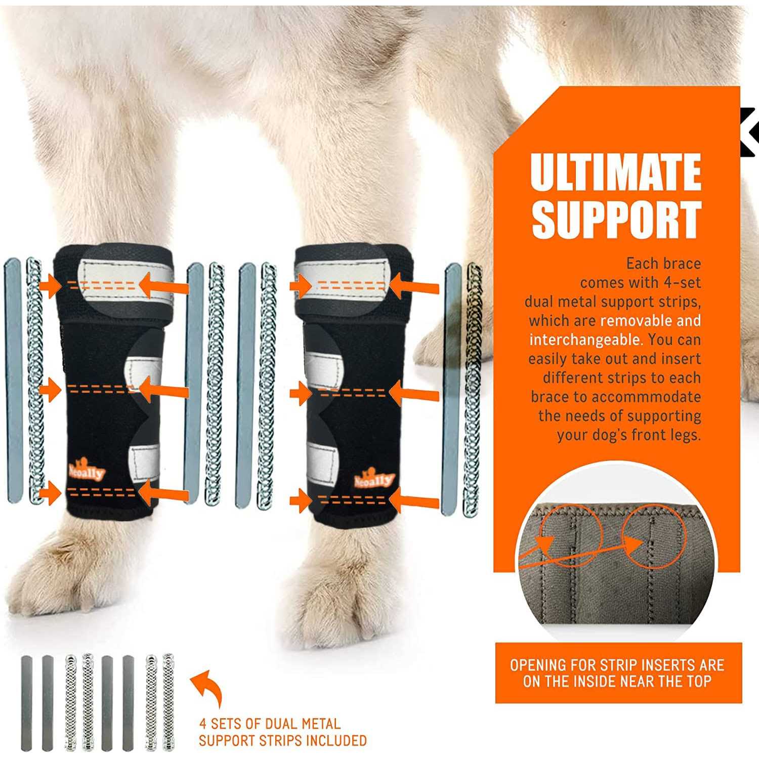 NeoAlly 3-in-1 Dog Splint Front Leg Support, Front Leg Brace with Rigid and Spring Inserts