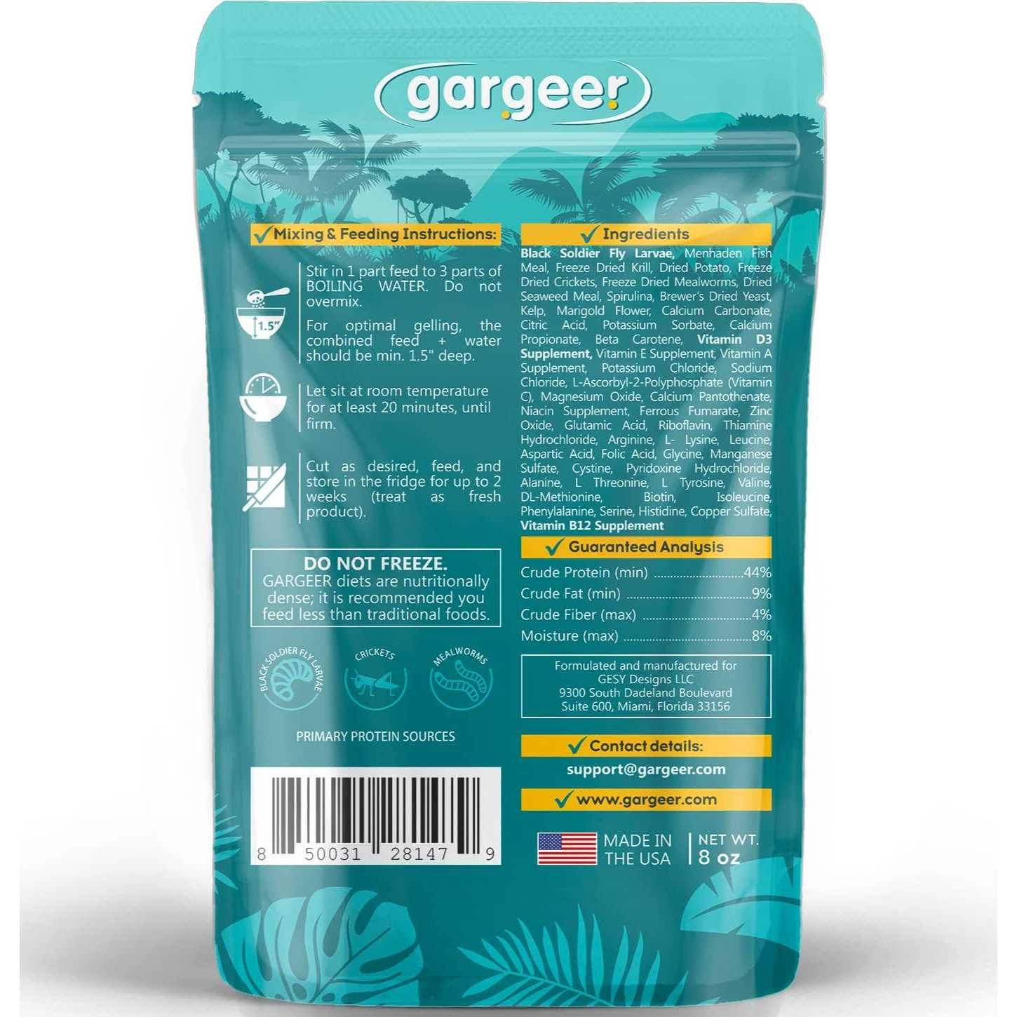 Gargeer Leopard Gecko Food Complete Gel Diet for Both Juveniles and Adults. Proudly Made in The USA