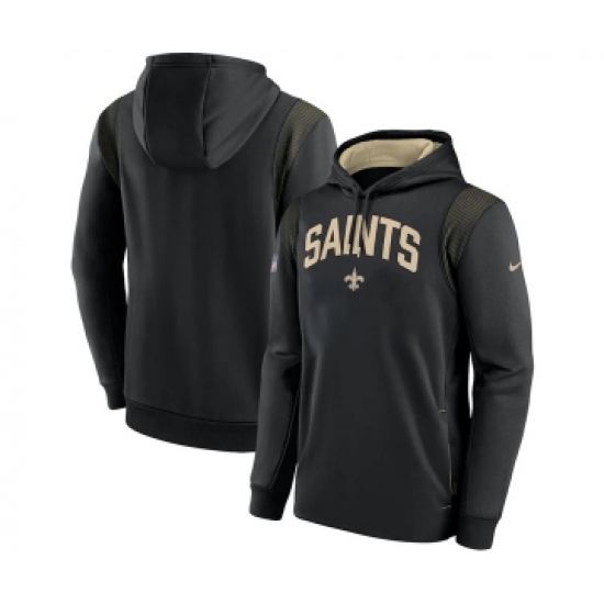 Men's New Orleans Saints Black Sideline Stack Performance Pullover Hoodie 002