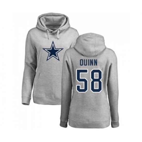 Football Women's Dallas Cowboys #58 Robert Quinn Ash Name & Number Logo Pullover Hoodie