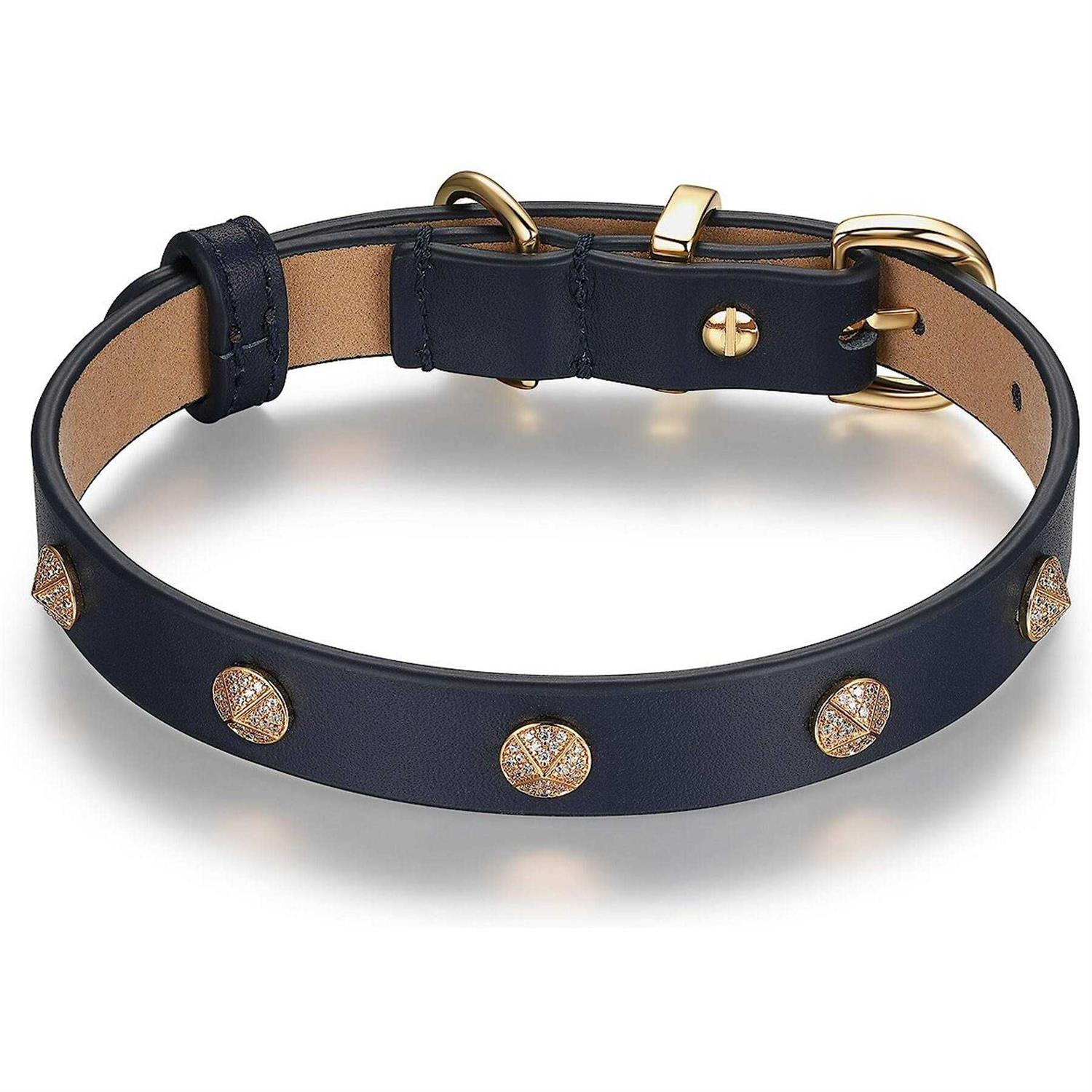 Scamper & Co Genuine Leather & Microfiber Bejeweled Circular Stud Dog Collar