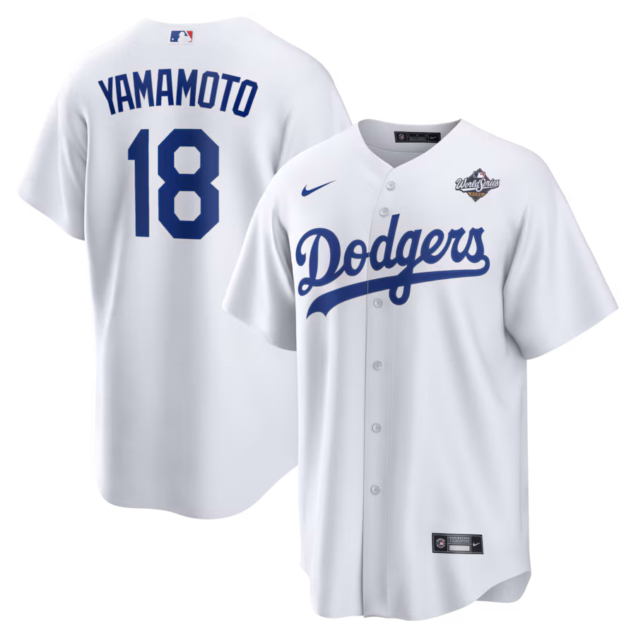 Men's Los Angeles Dodgers Yoshinobu Yamamoto Nike White 2025 World Series Home Replica Player Jersey