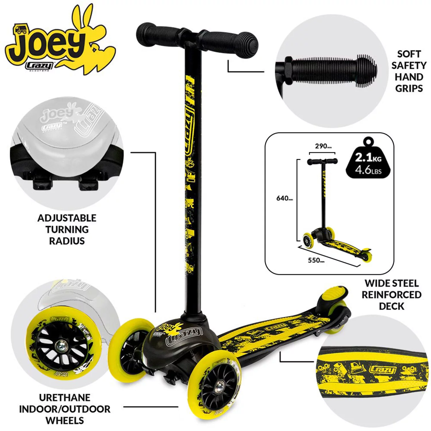 Crazy Skates Joey Kick Scooter for Kids - Includes elbow, knee and wrist protection - Curated Treasures Market