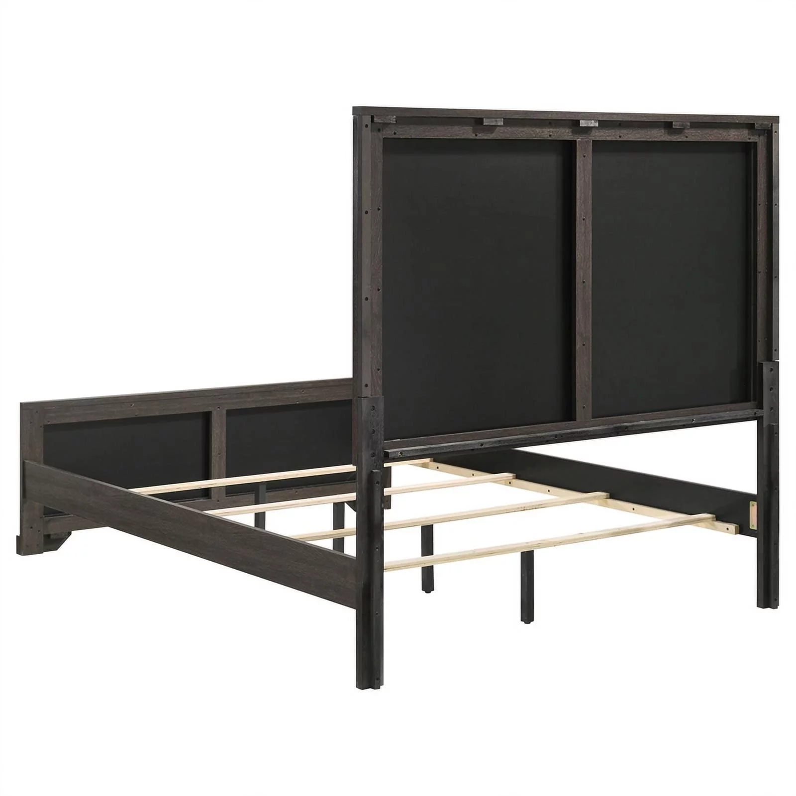 Pemberly Row Farmhouse Wood Panel Queen Bed in Brown and Light Taupe