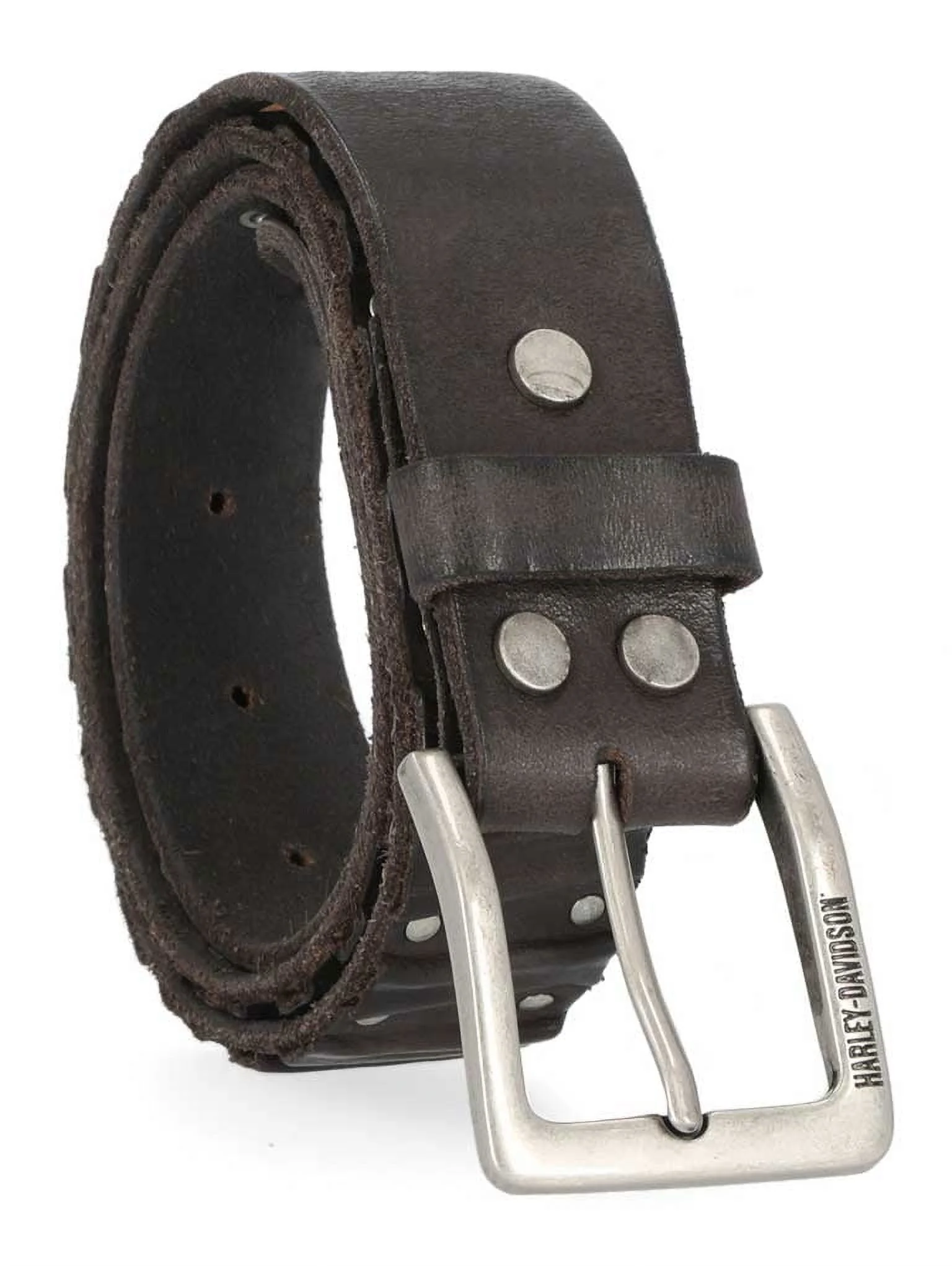 Harley-Davidson Men's Ribbed & Studded Detail Genuine Leather Belt - Black (36), Harley Davidson - Curated Treasures Market