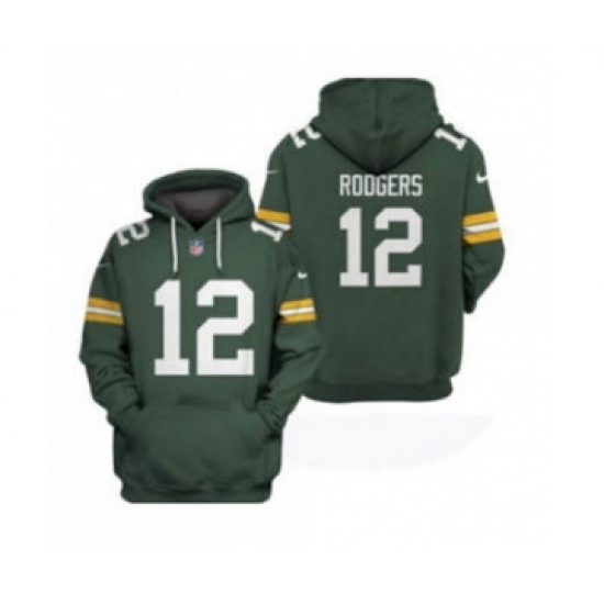 Men's Green Bay Packers #12 Aaron Rodgers 2021 Green Pullover Football Hoodie 2