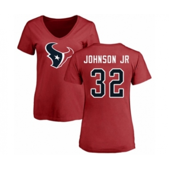 Football Women's Houston Texans #32 Lonnie Johnson Red Name & Number Logo T-Shirt