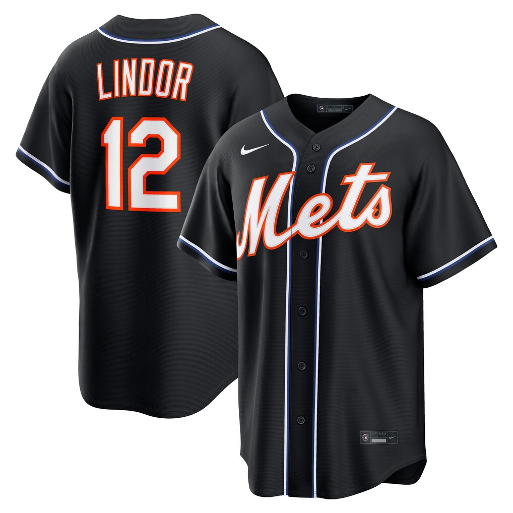 Men's New York Mets Francisco Lindor Nike Fashion Replica Black Out Jersey