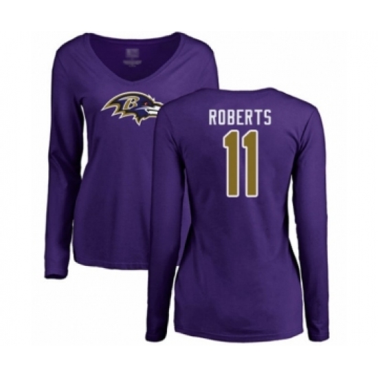 Football Women's Baltimore Ravens #11 Seth Roberts Purple Name & Number Logo Long Sleeve T-Shirt